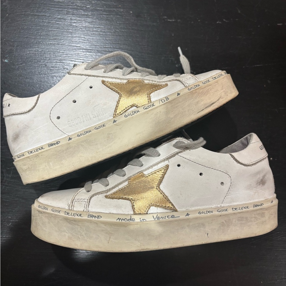 Authentic Platform Golden Goose White Sneakers with Gold Star